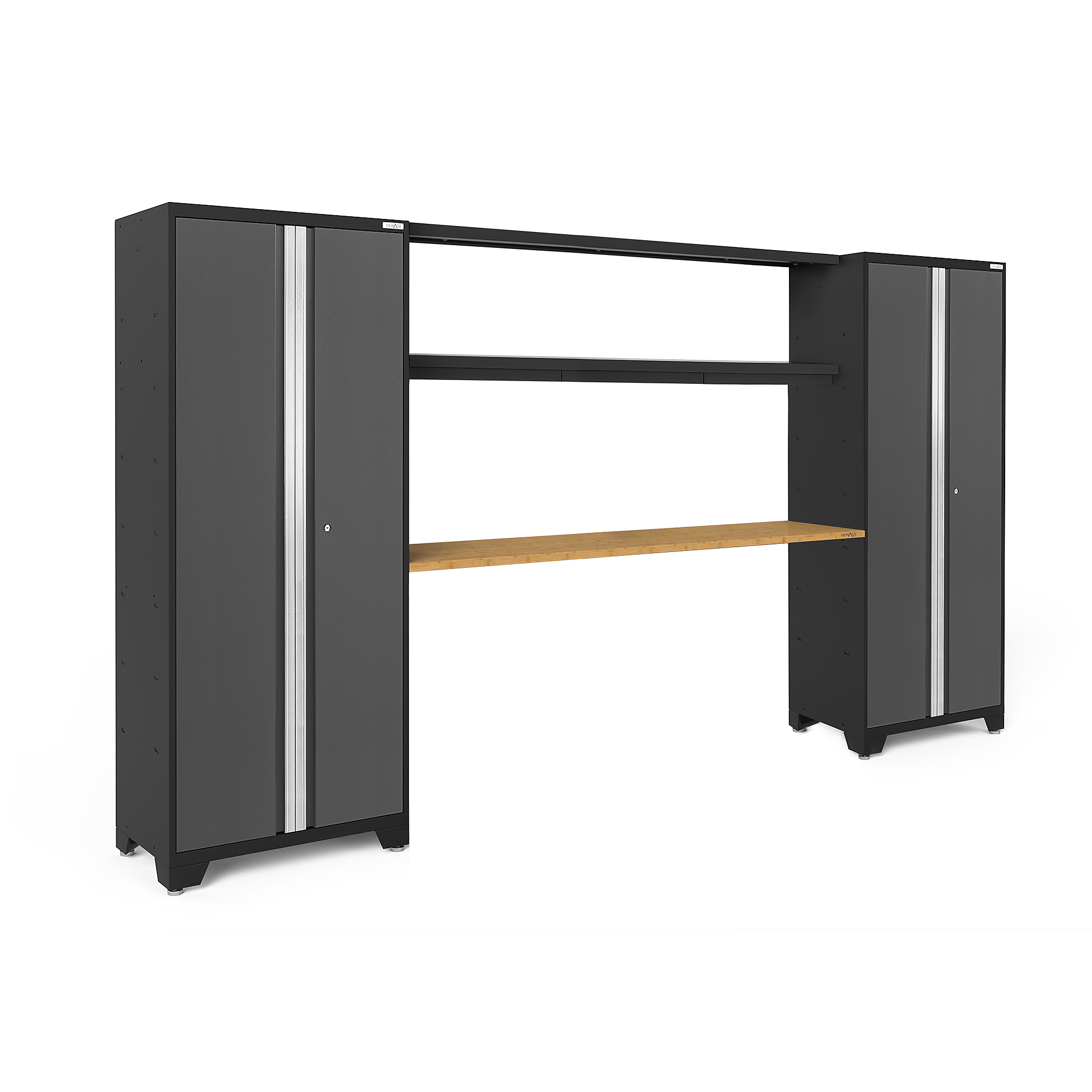 NewAge Products, Bold Series Gray 4-Pc. Steel Garage Cabinet Set, Width 132 in, Height 77.25 in, Depth 18 in, Model# 50674